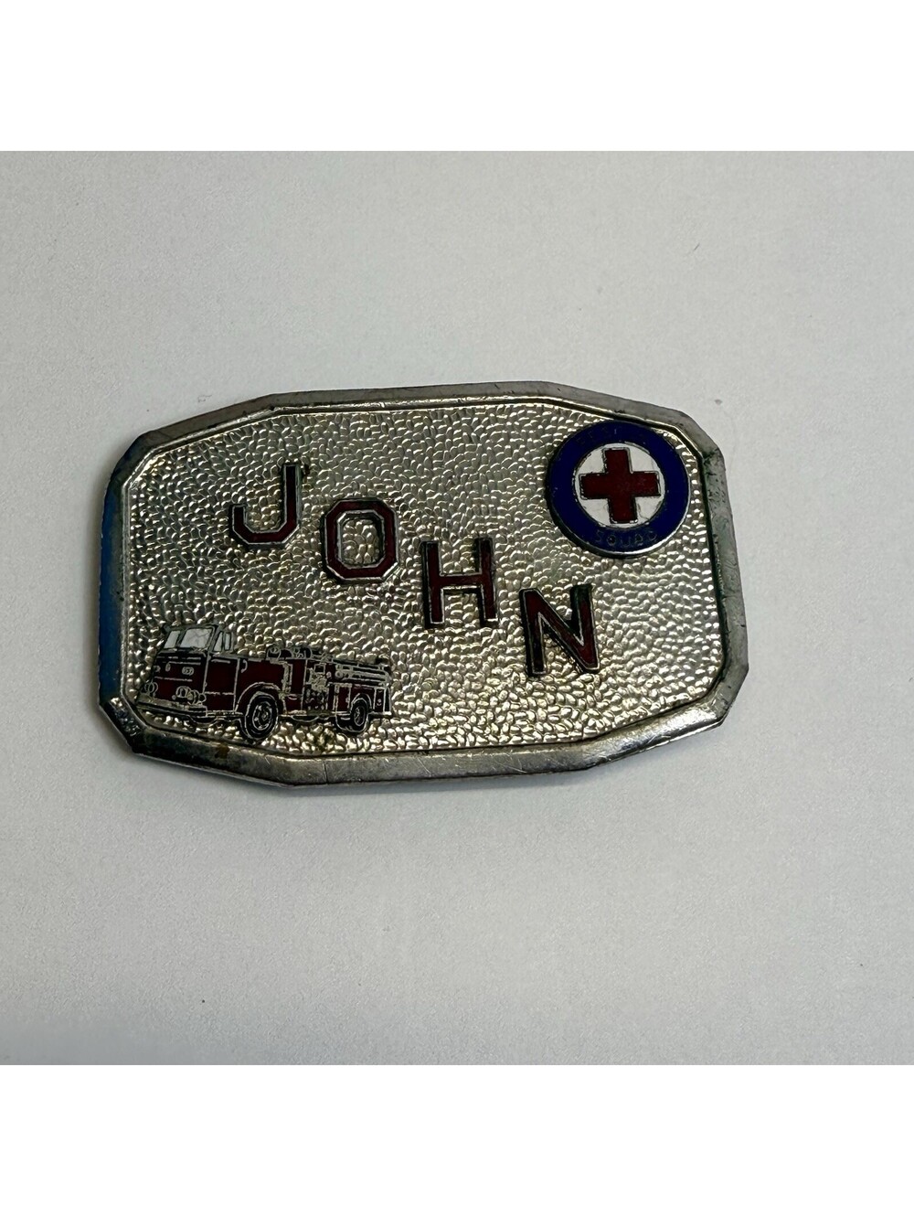 Vintage Buckle Metal Silver John Fire Department Rescue Squad Hook Belt Custom